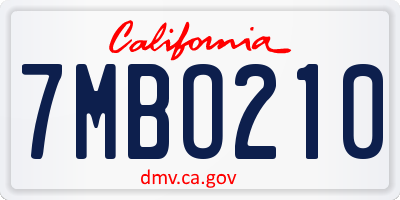 CA license plate 7MBO210