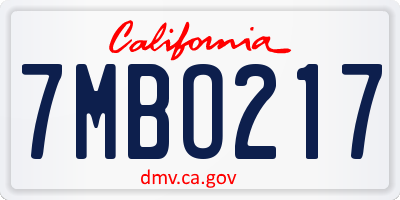 CA license plate 7MBO217
