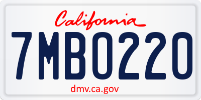 CA license plate 7MBO220