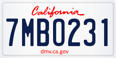 CA license plate 7MBO231