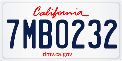 CA license plate 7MBO232