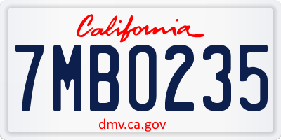 CA license plate 7MBO235