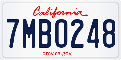 CA license plate 7MBO248