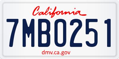 CA license plate 7MBO251