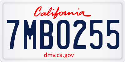 CA license plate 7MBO255
