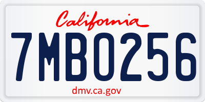 CA license plate 7MBO256