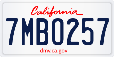 CA license plate 7MBO257