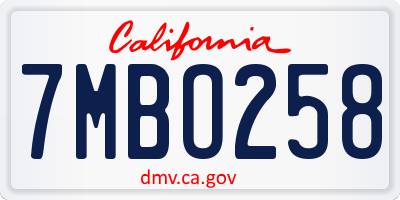 CA license plate 7MBO258