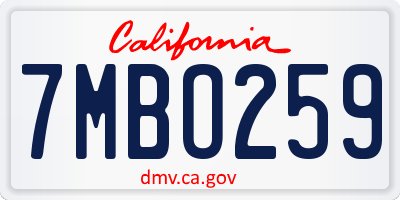 CA license plate 7MBO259