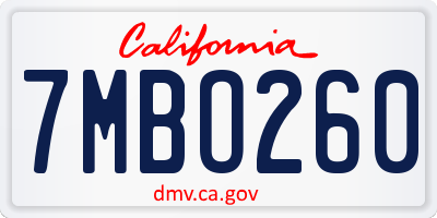 CA license plate 7MBO260