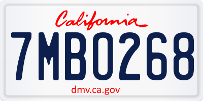 CA license plate 7MBO268
