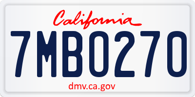 CA license plate 7MBO270