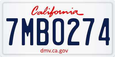 CA license plate 7MBO274