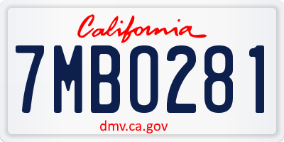 CA license plate 7MBO281