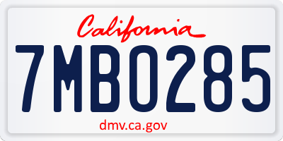 CA license plate 7MBO285