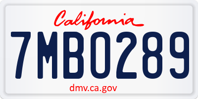 CA license plate 7MBO289