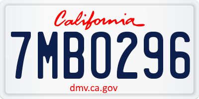 CA license plate 7MBO296