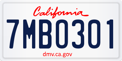 CA license plate 7MBO301