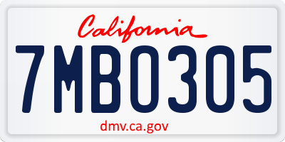 CA license plate 7MBO305