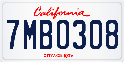 CA license plate 7MBO308