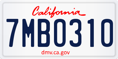 CA license plate 7MBO310