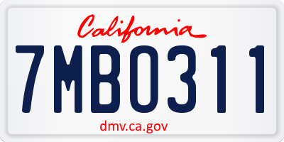 CA license plate 7MBO311