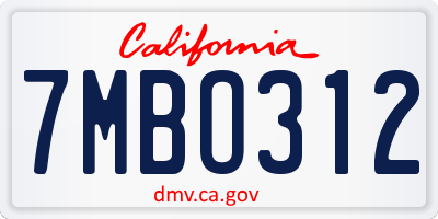 CA license plate 7MBO312
