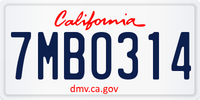 CA license plate 7MBO314