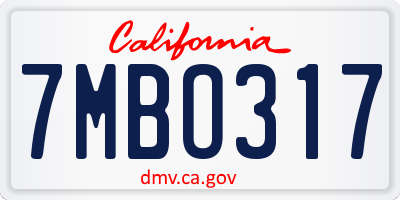 CA license plate 7MBO317