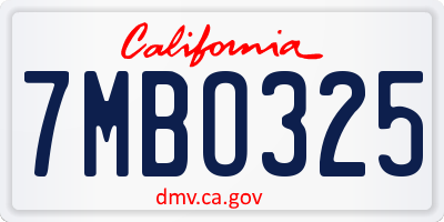 CA license plate 7MBO325