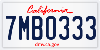CA license plate 7MBO333