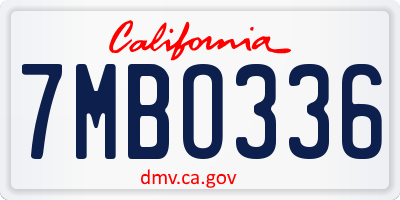 CA license plate 7MBO336