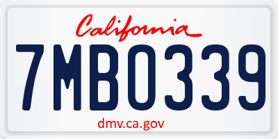 CA license plate 7MBO339