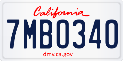 CA license plate 7MBO340