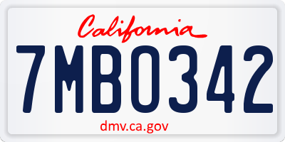 CA license plate 7MBO342