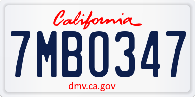 CA license plate 7MBO347
