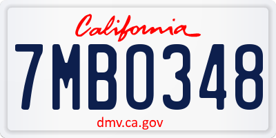CA license plate 7MBO348