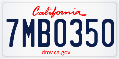 CA license plate 7MBO350