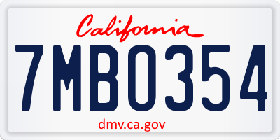 CA license plate 7MBO354