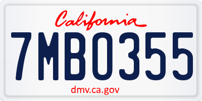 CA license plate 7MBO355
