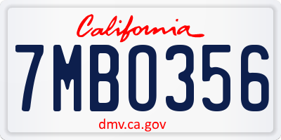 CA license plate 7MBO356