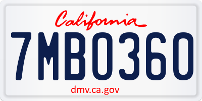CA license plate 7MBO360