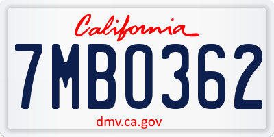 CA license plate 7MBO362