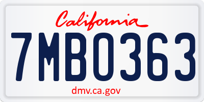 CA license plate 7MBO363