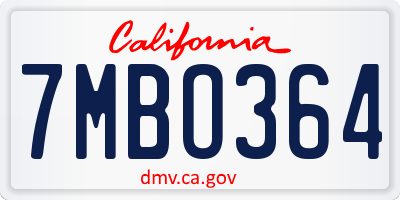 CA license plate 7MBO364