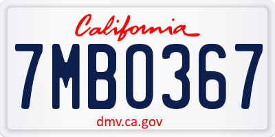 CA license plate 7MBO367