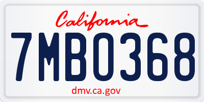 CA license plate 7MBO368