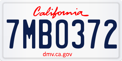 CA license plate 7MBO372