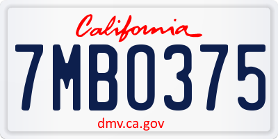 CA license plate 7MBO375