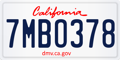 CA license plate 7MBO378